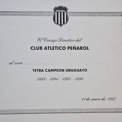 Diploma Tetracampeonato histórico de Peñarol (1993-1996)