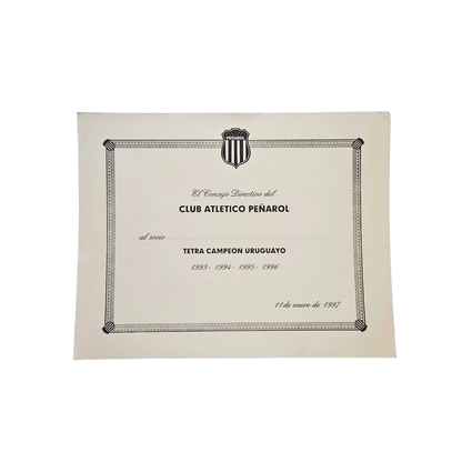 Diploma Tetracampeonato histórico de Peñarol (1993-1996)