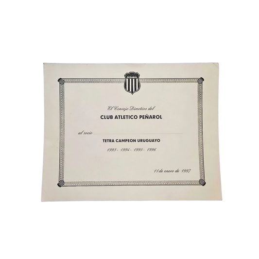 Diploma Tetracampeonato histórico de Peñarol (1993-1996)